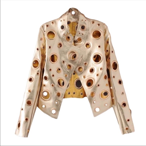 Metallic Vegan Leather Grommet Jacket - Picture 6 of 8